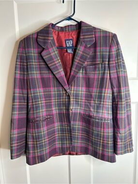 GAP Women’s Size Small Plaid Blazer Wool Blend Preppy Old Money 2670